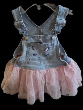 OshKosh B'gosh Denim Overall Dress with Pink Tulle 12 Month